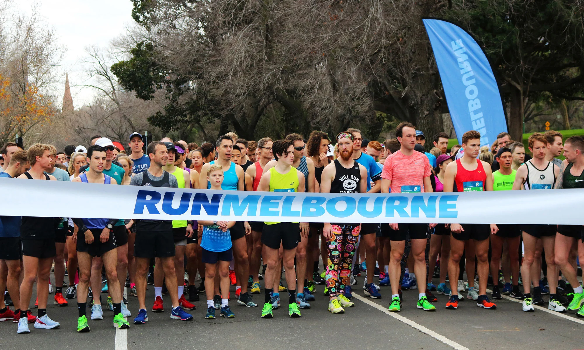 Runners at the start line of Run Melbourne 2025 in winter
