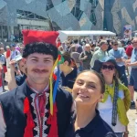 Crowds enjoying live music, dance, and Polish food at the Polish Festival @ Fed Square 2025 in Melbourne.